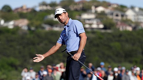 Kevin Kisner reacts to his putt on the 15th hole during the finals against Matt Kuchar at the Dell Technologies Match Play Championship golf tournament, on March 31, 2019.