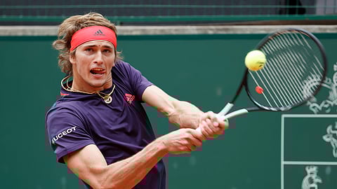 Alexander “Sascha” Zverev of Germany returns a ball to Nicolas Jarry of Chile during their final match, at the ATP 250 Geneva Open tournament in Geneva, Switzerland, Saturday, May 25, 2019. (Salvatore Di Nolfi/Keystone via AP)