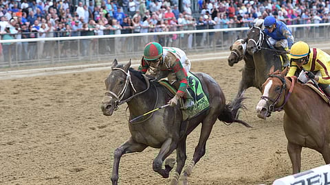 Firenze Fire wins the Champagne Stakes in October 2017.