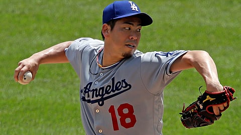 Dodgers’ Kenta Maeda pitches in his most recent start on May 26 (Gene J. Puskar)