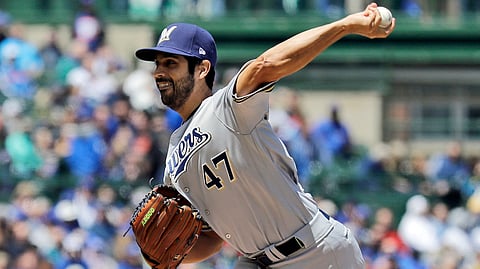 Milwaukee’s Gio Gonzalez pitches in the first inning of the Brewers’ 7-0 win in Chicago May 10 (Nam Y. huh)