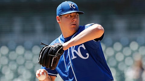 Brad Keller throws in his last start for the Royals on May 5 (Carlos Osorio)
