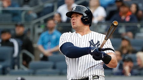 New York Yankees’ Luke Voit watches his first-inning two-run home run off Seattle Mariners starting pitcher Felix Hernandez during a baseball game, on May 6, 2019.