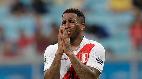 Peru’s Jefferson Farfan reacts after the referee annulled his goal against Venezuela during a Copa America Group A soccer match at the Arena do Gremio stadium in Porto Alegre, Brazil, Saturday, June 15, 2019. (AP Photo/Andre Penner)