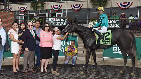 Kreesie in the winner’s circle following victory in one of the 2018 New York Stallion Stakes (Adam Coglianese)