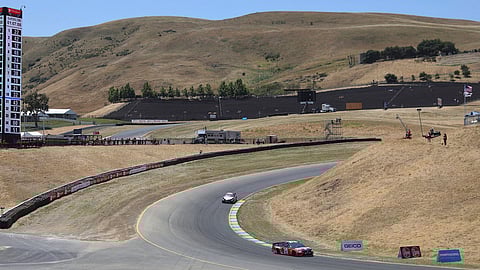 Erik Jones navigates the Carousel during practice for the Toyota 350 on June 21 (Christopher Chung/The Press Democrat)