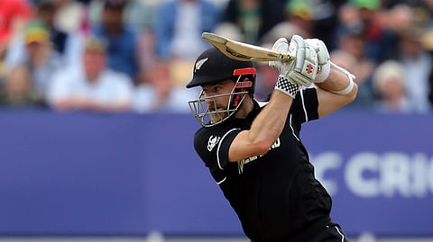 New Zealand’s captain Kane Williamson watches his shot during the Cricket World Cup match between New Zealand and South Africa at the Edgbaston Stadium in Birmingham, Wednesday, June 19, 2019. (AP Photo/Rui Vieira)