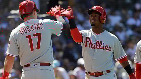 Can Phillies Jean Segura and Rhys Hoskins help get the team's 2020 win total over 86.5? (Nam Y. Huh)