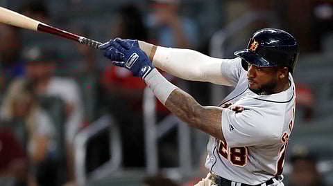 Tigers’ Niko Goodrum connects on a solo-home run in the eighth inning May 31 (John Bazemore)