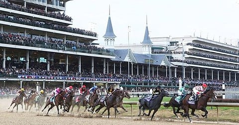The Twin Spires loom over the grandstand at Churchill Downs