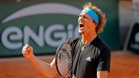Germany’s Alexander Zverev celebrates winning his fourth round match on June 3 (Michel Euler)