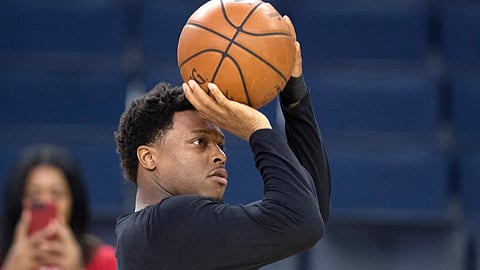 Raptors’ Kyle Lowry shoots during a team practice in Oakland on June 12 (Frank Gunn/The Canadian Press)