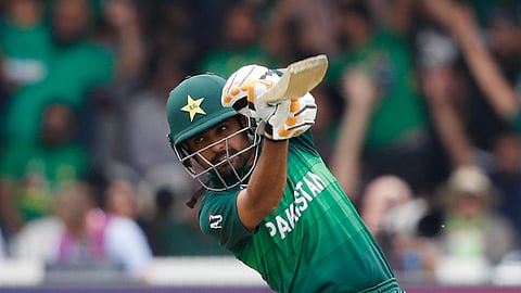Pakistan’s Babar Azam hits a shot off the bowling of South Africa’s Andile Phehlukwayo during their Cricket World Cup match between Pakistan and South Africa at Lord’s cricket ground in London, Sunday, June 23, 2019. (AP Photo/Alastair Grant)Date:Jun 23, 2019 8:39AM (GMT 12:39)Slug:Britain CWC CricketHeadline:Britain CWC CricketSource:AP