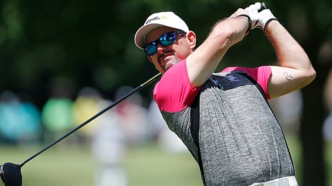 Rory Sabbatini drives on the second tee during the final round of the Rocket Mortgage Classic on June 30 (Carlos Osorio)