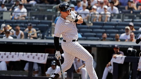New York Yankees' Luke Voit reacts after being hit with a pitch during the fourth inning of a baseball game against the Colorado Rockies Saturday, July 20, 2019, in New York. (AP Photo/Frank Franklin II)
