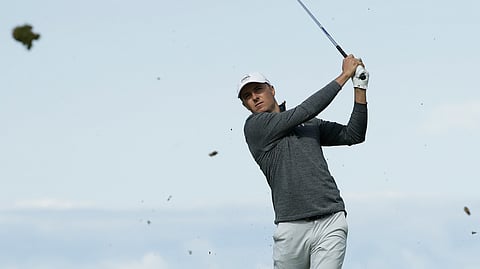 Jordan Spieth of the United States plays from the 6th tee during the third round of the British Open Golf Championships at Royal Portrush in Northern Ireland, Saturday, July 20, 2019.