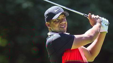 Jhonattan Vegas tees off on six during the second round of the John Deere Classic at TPC Deere Run in Silvis, Friday, July 12, 2019. (Andy Abeyta/Quad City Times via AP)
