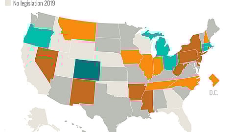 A map showing the state-by-state status of legalized sports betting. (AP graphic)