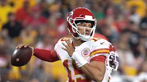 Kansas City Chiefs quarterback Patrick Mahomes passes in the first half of an NFL football game against the Pittsburgh Steelers, Saturday, Aug. 17, 2019, in Pittsburgh.