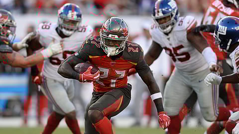 Tampa Bay Buccaneers running back Ronald Jones (27) runs against the New York Giants during the second half of an NFL football game Sunday, Sept. 22, 2019, in Tampa, Fla.