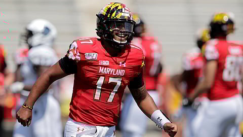 Maryland quarterback Josh Jackson reacts after throwing a touchdown pass to Tyler Mabry against Howard on Aug. 31 (Julio Cortez)