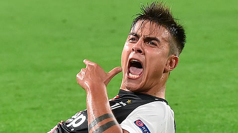 Juventus' Paulo Dybala celebrates after scoring a goal during the UEFA Champions League group D soccer match against Lokomotiv Moscow at the Allianz Stadium in Turin, Italy, Tuesday, Oct. 22, 2019.