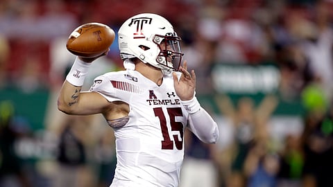 Temple quarterback Anthony Russo throws a pass against South Florida during the first half of an NCAA college football game Thursday, Nov. 7, 2019, in Tampa, Fla. (AP Photo/Chris O'Meara)
