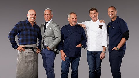 Borgata chefs (from left) Michael Symon, Geoffrey Zakarian, Wolfgang Puck, Bobby Flay and Michael Schulson are among the headliners at this year's Savor Borgata food-and-drink festival.