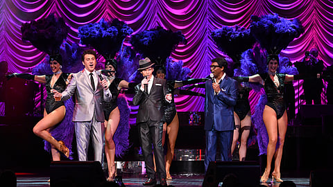 (From left) Joe Scalissi (as Dean Martin), Brian Duprey (Frank Sinatra) and Kenny Jones (Sammy Davis Jr.) star in Rat Pack: Back in Town Sundays through April 26, 2020 at Tropicana Atlantic City