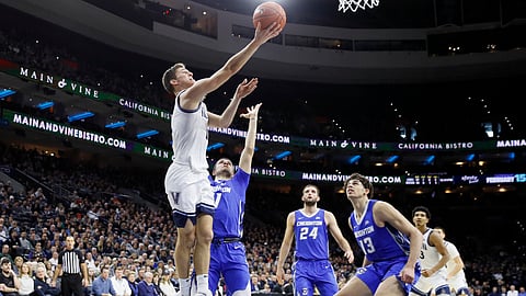 Villanova's Collin Gillespie scores on a layup in a Big East game against Creighton at the Wells Fargo Center earlier this season (Matt Slocum)