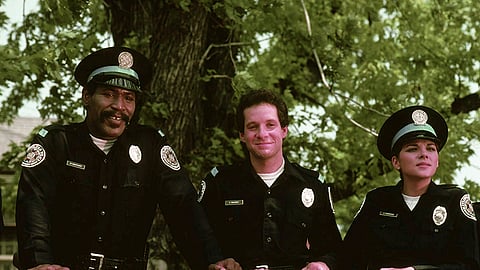 Kim Cattrall, Steve Guttenberg, and Bubba Smith in Police Academy (1984)