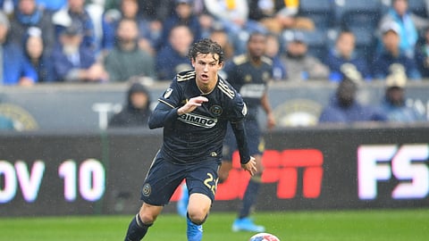 The Union's Brenden Aaronson, in action last season, scored a goal tonight.