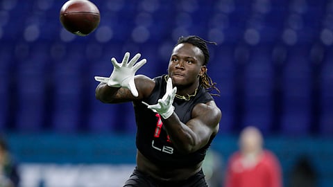 Mississippi State linebacker Willie Gay Jr. runs a drill at the NFL football scouting combine in Indianapolis, Saturday, Feb. 29, 2020.