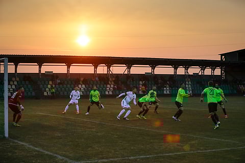 Soccer action from Belarus, taken March 28, 2020. (AP Photo/Sergei Grits)