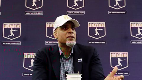 In this Feb. 19, 2017, file photo, Major League Players Association Executive Director Tony Clark, answers questions at a news conference in Phoenix.