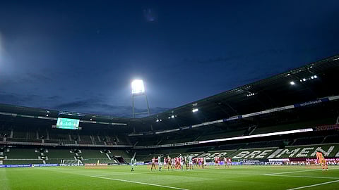 Overview during the German Bundesliga soccer match between Werder Bremen and Bayer Leverkusen 04 in Bremen, Germany, Monday, May 18, 2020.
