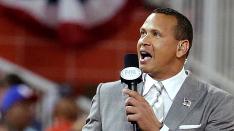 In this July 11, 2017, file photo, former Major League Baseball player Alex Rodriguez reports from the field during the MLB baseball All-Star Game in Miami. Rodriguez, among four groups of bidders for a possible purchase of the New York Mets, called for baseball players to accept the type of revenue-sharing system that is tied to a salary cap and sparked quick opposition from the union.