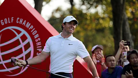 In this Sunday, Nov. 3, 2019, file photo, Rory McIlroy of Northern Ireland looks out after teeing off for the HSBC Champions golf tournament at the Sheshan International Golf Club in Shanghai. China has canceled all sporting events, such as golf and tennis, for the rest of 2020 because of the coronavirus.