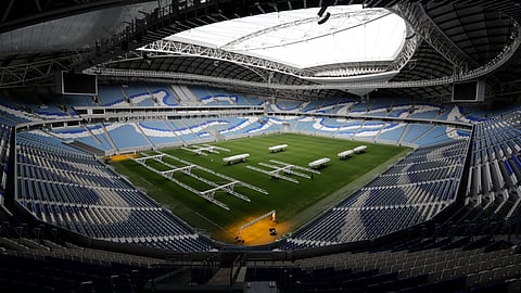 In this Monday, Dec. 16, 2019 file photo, a view shows the Al Janoub Stadium, one of the 2022 World Cup stadiums, in Doha, Qatar. The 2022 World Cup will open with four games every day in a 12-day group stage and some matches that go into extra time will extend past midnight in Qatar. FIFA on Wednesday July 15, 2020 released the match schedule for the first World Cup to be played across November-December.