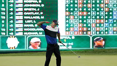 In this May 19, 2019, file photo, Brooks Koepka reacts after winning the PGA Championship golf tournament at Bethpage Black in Farmingdale, N.Y. Koepka goes for a third straight PGA Championship title this week in San Francisco.