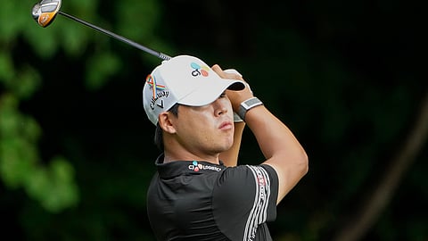 Si Woo Kim, of South Korea, drives on the second hole during the third round of the Wyndham Championship golf tournament at Sedgefield Country Club on Saturday, Aug. 15, 2020, in Greensboro, N.C. Kim is one of Mike Kern's long-shots to win The Northern Trust