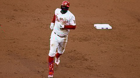 Phillies' Didi Gregorius rounds the bases after homering Monday night