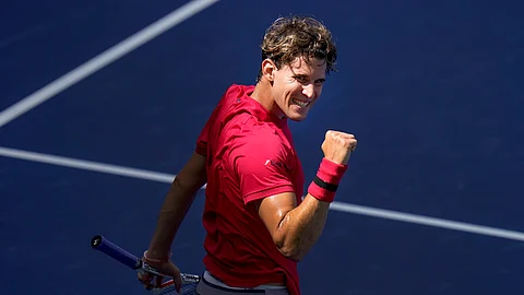 Dominic Thiem, of Austria, reacts during a match against Jaume Munar, of Spain, during the first round of the US Open tennis championships, Tuesday, Sept. 1, 2020, in New York.