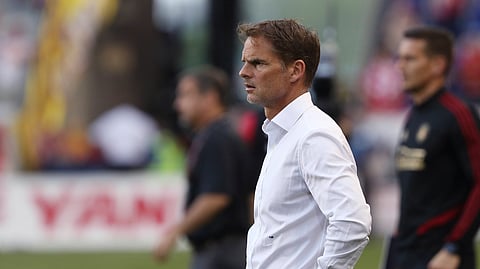 In this May 19, 2019 file photo, Atlanta United coach Frank de Boer watches his team's MLS soccer match against the New York Red Bulls in Harrison, N.J. Frank de Boer was appointed coach of the Netherlands on Wednesday, Sept. 23, 2020 succeeding Ronald Koeman. The federation said the 50-year-old De Boer signed a contract through the World Cup in Qatar in 2022.