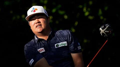 Sungjae Im, of South Korea, watches his tee shot on the second hole during the first round of the Masters golf tournament Thursday, Nov. 12, 2020, in Augusta, Ga. He plays this week at the RSM Classic.