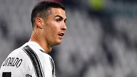 Juventus' Cristiano Ronaldo reacts during the Serie A soccer match between Juventus and Torino at the Allianz Stadium in Turin, Italy, Saturday, Dec. 5, 2020.