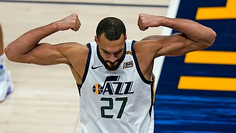 Utah Jazz center Rudy Gobert flexes his muscles as the Jazz have been flexing theirs.