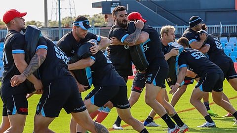 The Cronulla Sharks work out.