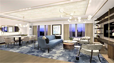 An artist's rendering of a new Ocean Tower Emperor Suite Living Room at Caesars Atlantic City.