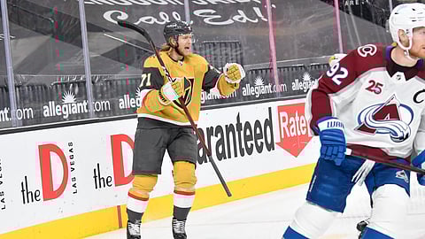 Viva Vegas. A Golden Knight celebrates.